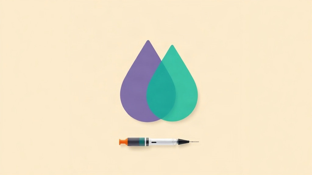 CagriSema explained: two teardrops merging into one beside an injection pen and a weight trend line