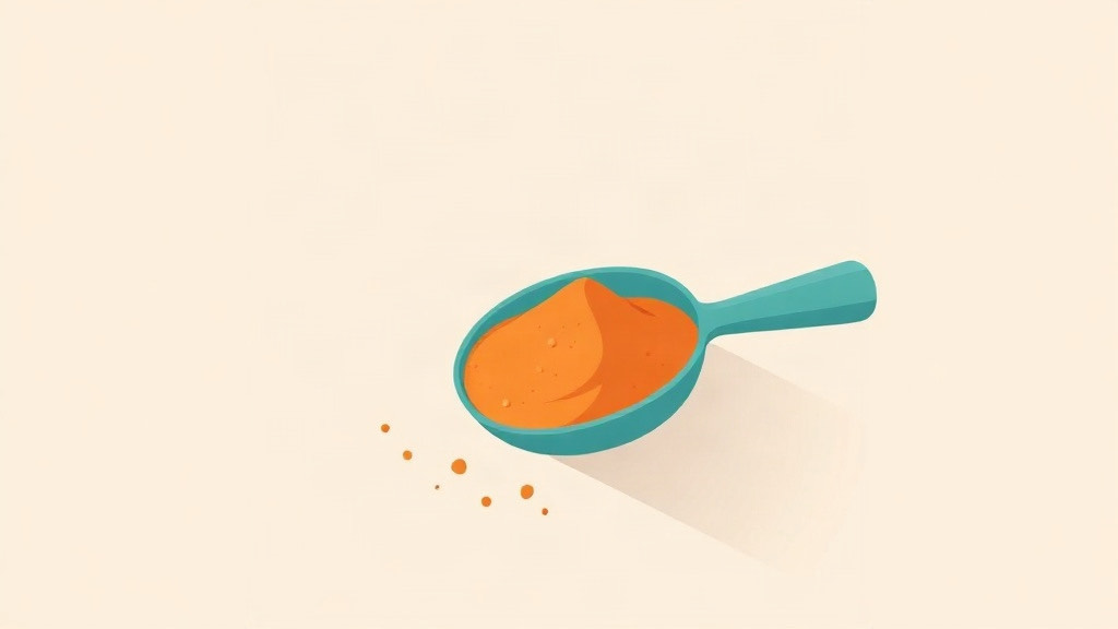 Creatine on a GLP-1: a teal measuring scoop holding a mound of orange powder