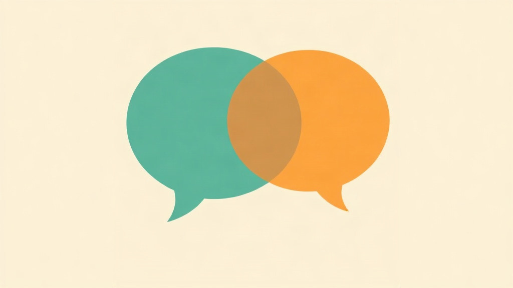 Telling people about a GLP-1: two empty speech bubbles in teal and orange overlapping