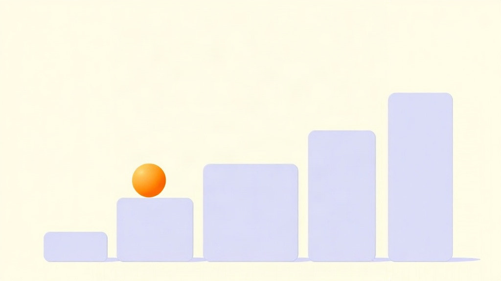 GLP-1 dose steps: an orange ball resting on the second of five rising purple steps