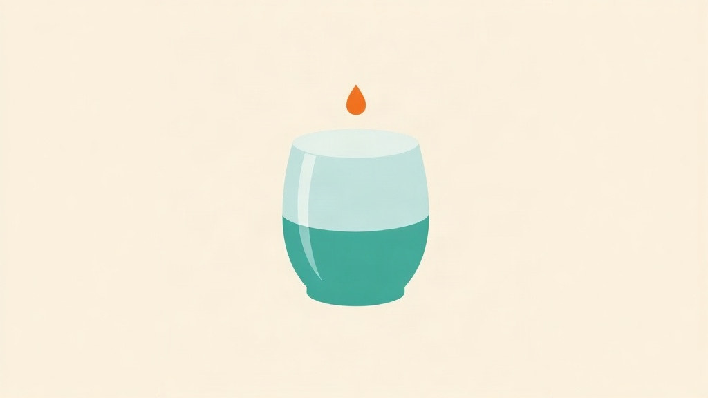 A pale blue glass half full of teal water with a single orange droplet above the rim