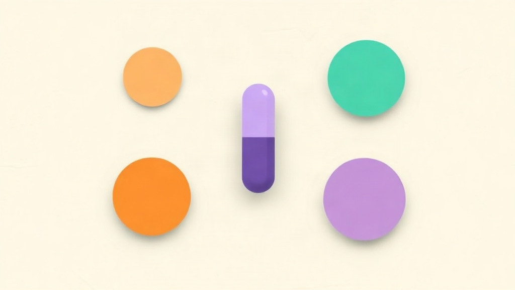 What GLP-1s are approved to treat: a purple capsule ringed by four colored circles