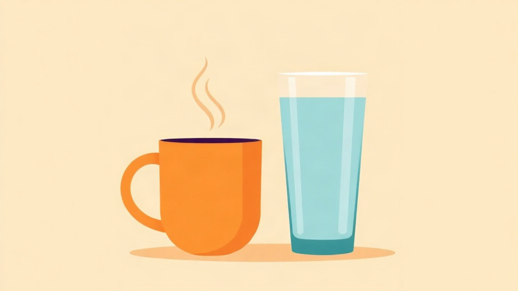 Coffee on a GLP-1: a steaming mug of coffee beside a tall glass of water