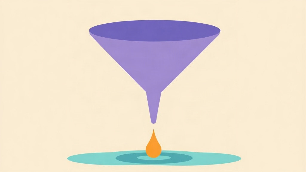 Delayed gastric emptying: a purple funnel with a single orange droplet falling into a teal pool