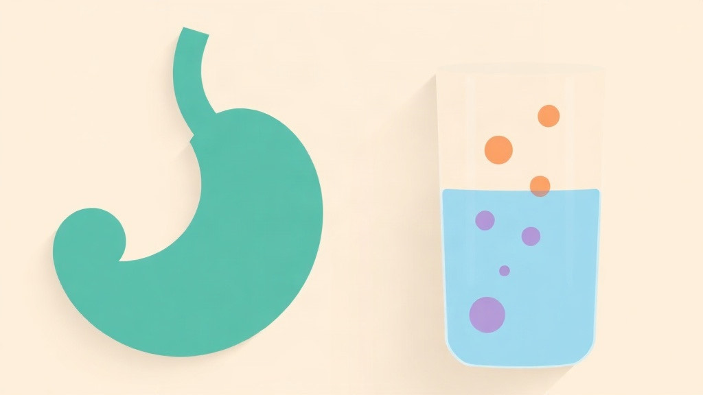Diarrhea on a GLP-1: a teal stomach beside a tall glass of water with purple and orange bubbles