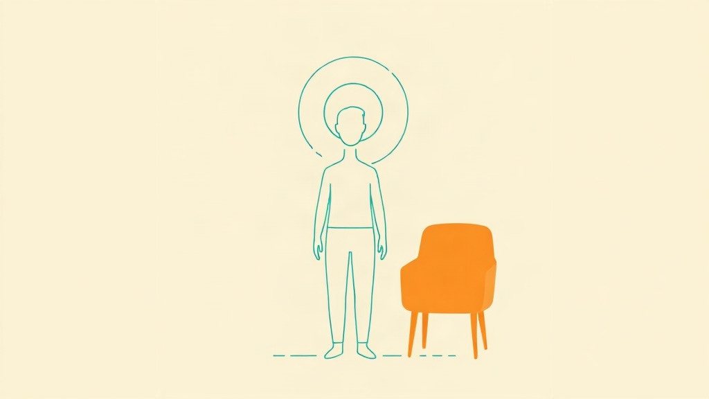 Dizziness on a GLP-1: a standing figure with rings around the head beside a chair to steady on