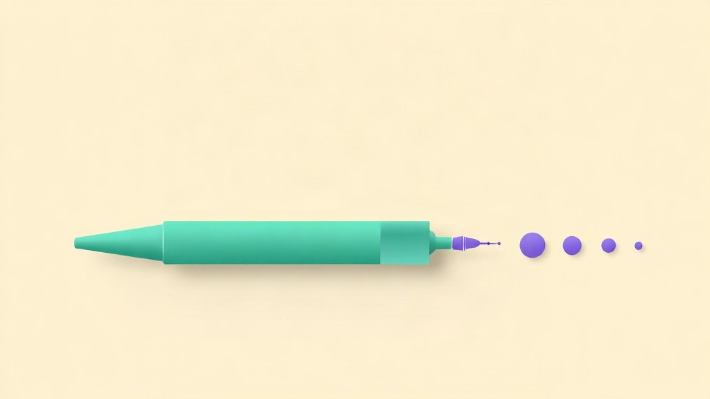 The week after a GLP-1 dose increase: a teal injection pen with four purple dots shrinking beside it