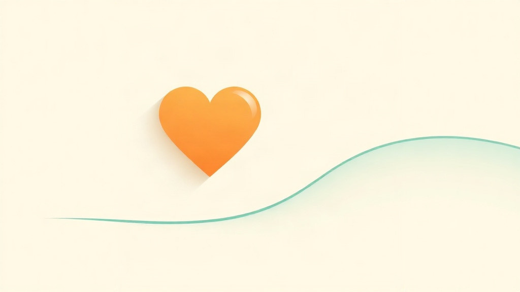 GLP-1 heart outcome trials: an orange heart beside a smooth teal line that rises and levels off