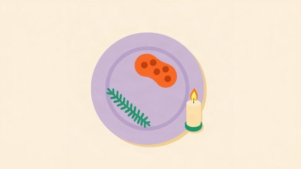 Holiday eating on a GLP-1: a small portion and a sprig of pine on a plate beside a lit candle