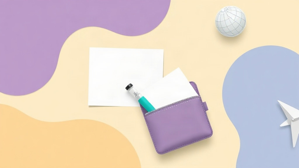 International travel with GLP-1 medication: a pouch holding a pen and papers beside a globe and paper plane