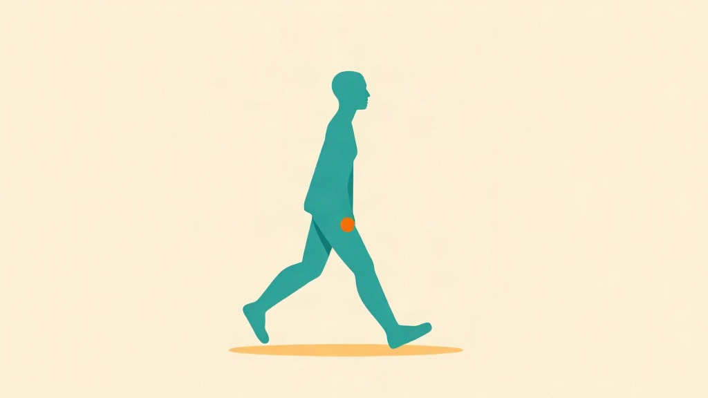 Joint pain on a GLP-1: a flat teal figure walking with a small orange circle marking the knee