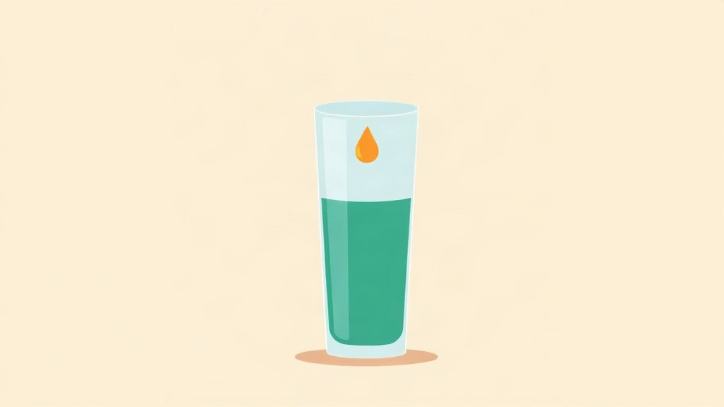 Kidneys and hydration on a GLP-1: a tall glass of teal water with a single orange droplet above the waterline