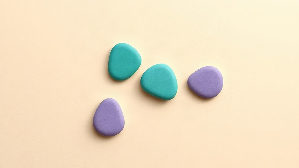 Kidney stones on a GLP-1: four smooth teal and purple pebble shapes on cream