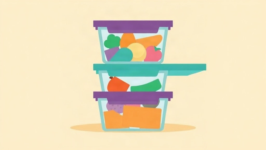 GLP-1 meal prep: three stacked containers of portioned protein, vegetables and fruit