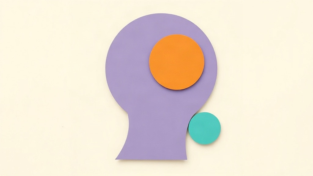 GLP-1s and mood: a calm purple head silhouette with an orange circle where the mind would be