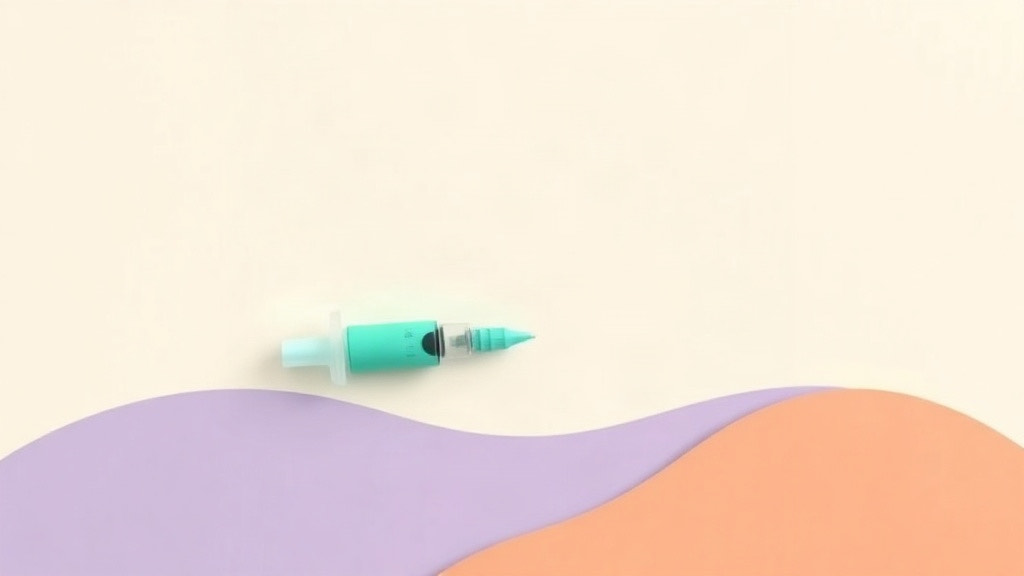 Not responding to a GLP-1: a teal injection pen resting above two soft purple and orange hills