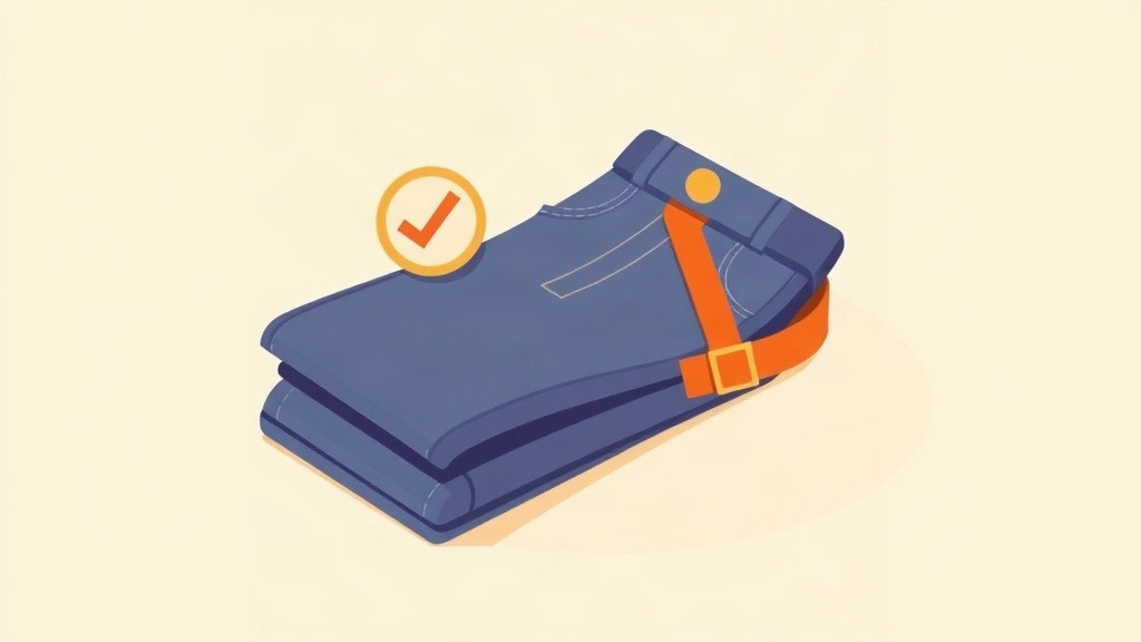 Non-scale victories on a GLP-1: folded jeans with a cinched orange belt and a check mark badge