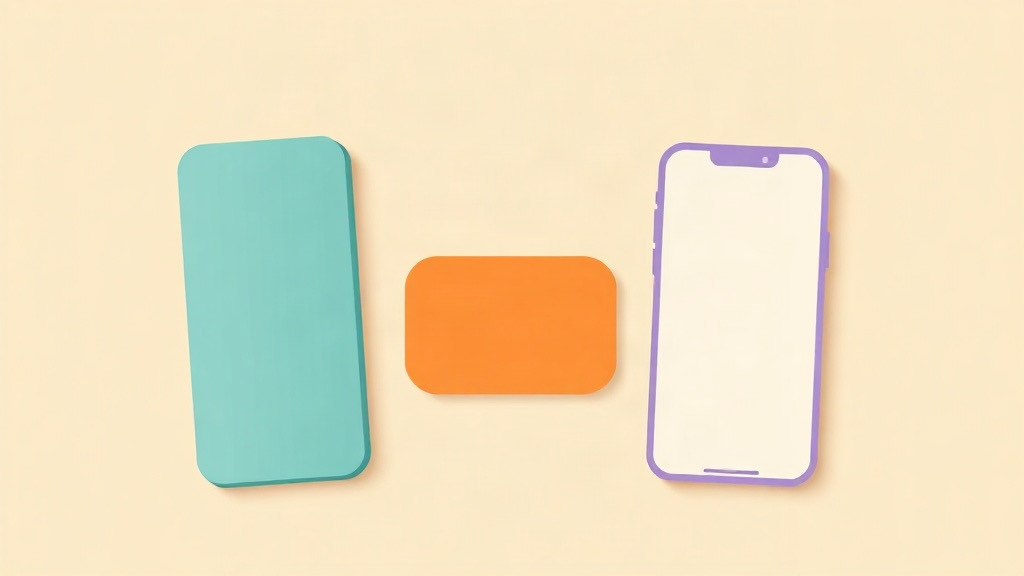 Moving a GLP-1 log to a new phone: a solid teal phone, a blank orange card and a second phone with a purple frame