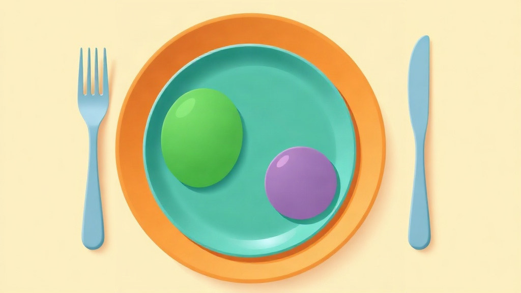 Portion sizes on a GLP-1: a small green and purple portion on a teal plate with fork and knife