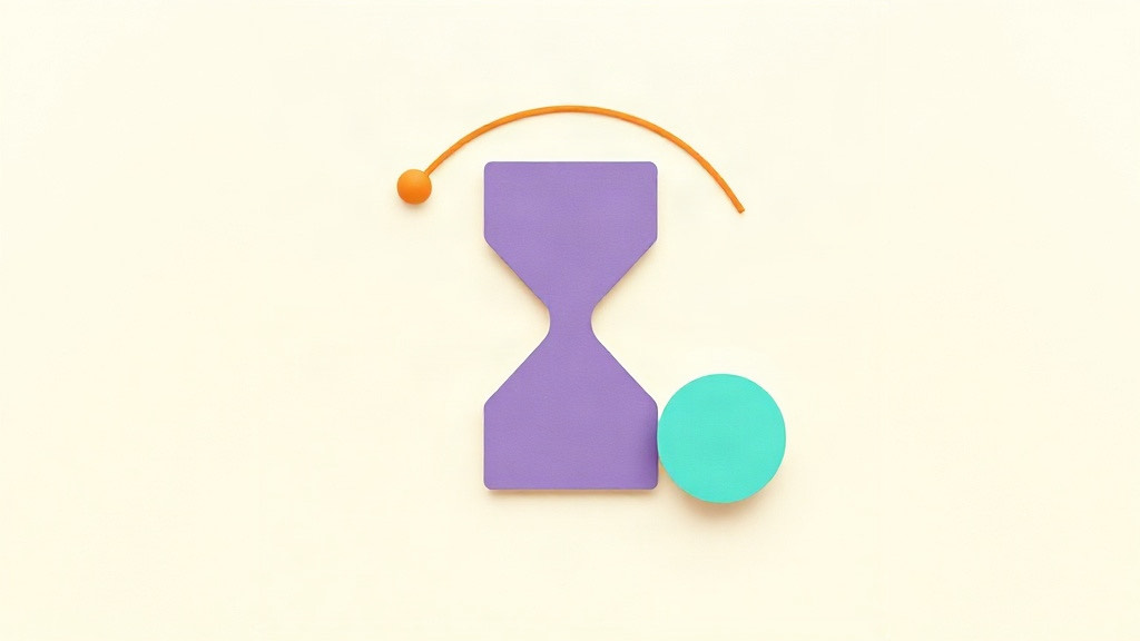 GLP-1s and pregnancy planning: a purple hourglass beside a teal circle under a soft orange arc