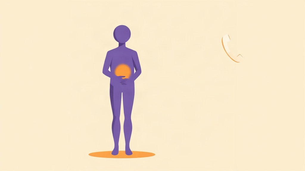 Severe abdominal pain on a GLP-1: a person holding their upper abdomen beside a phone to call for care