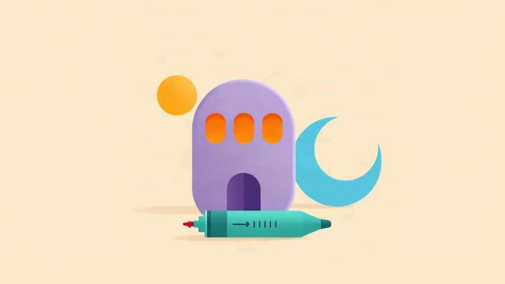 Shift work on a GLP-1: a building with lit windows between a sun and a crescent moon, a pen in front