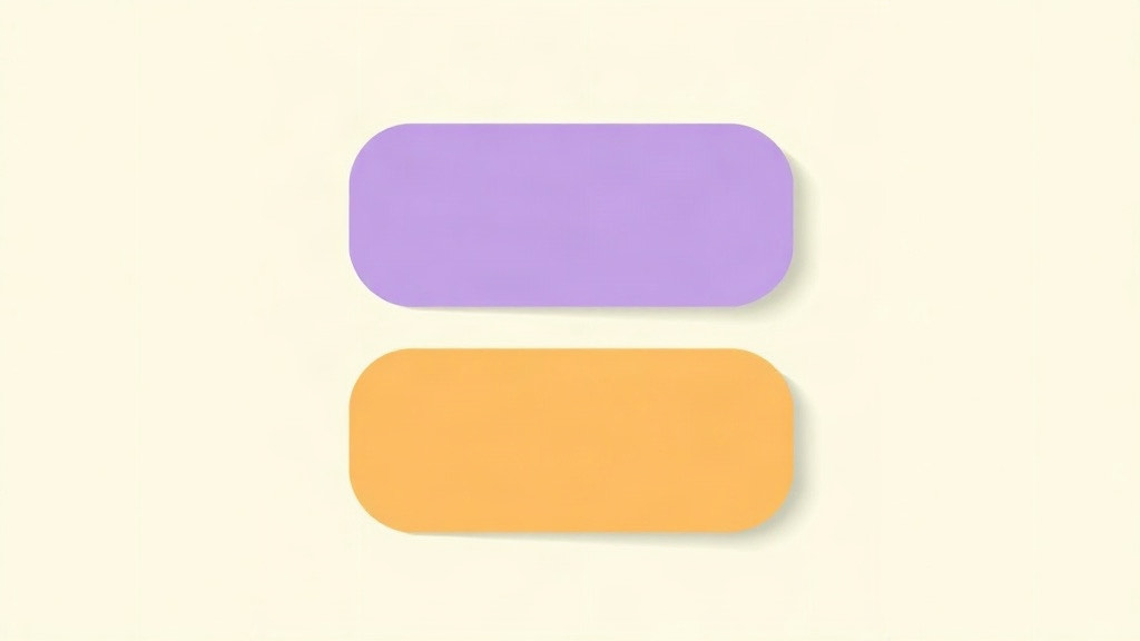 Comparing progress online: two blank rounded cards stacked, one purple and one orange