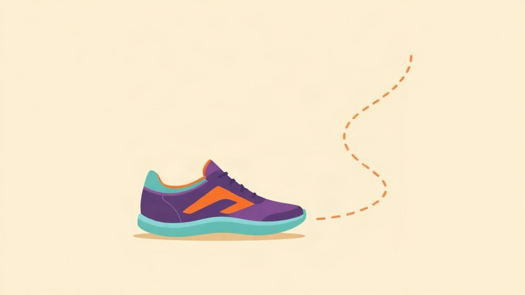 Starting exercise on a GLP-1: a walking shoe at the start of a dashed path curving into the distance