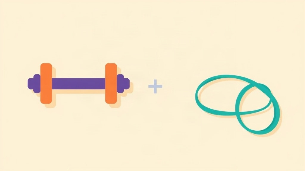 Strength training on a GLP-1: a dumbbell and two looped resistance bands joined by a plus sign