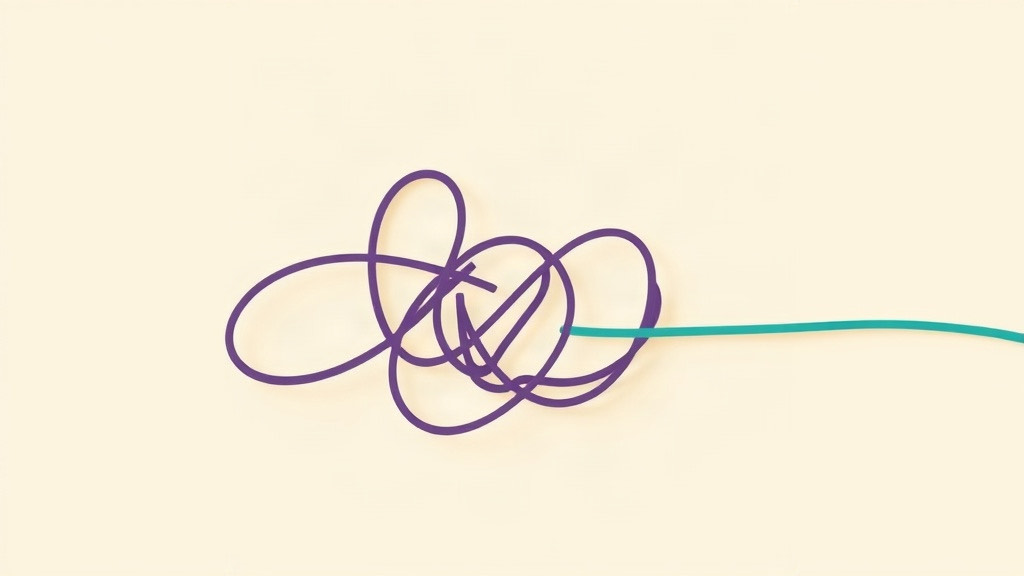 Stress and appetite on a GLP-1: a tangled purple knot of thought straightening into one calm teal line