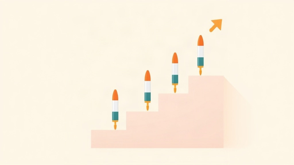 GLP-1 titration schedule: injection pens climbing a staircase of increasing doses