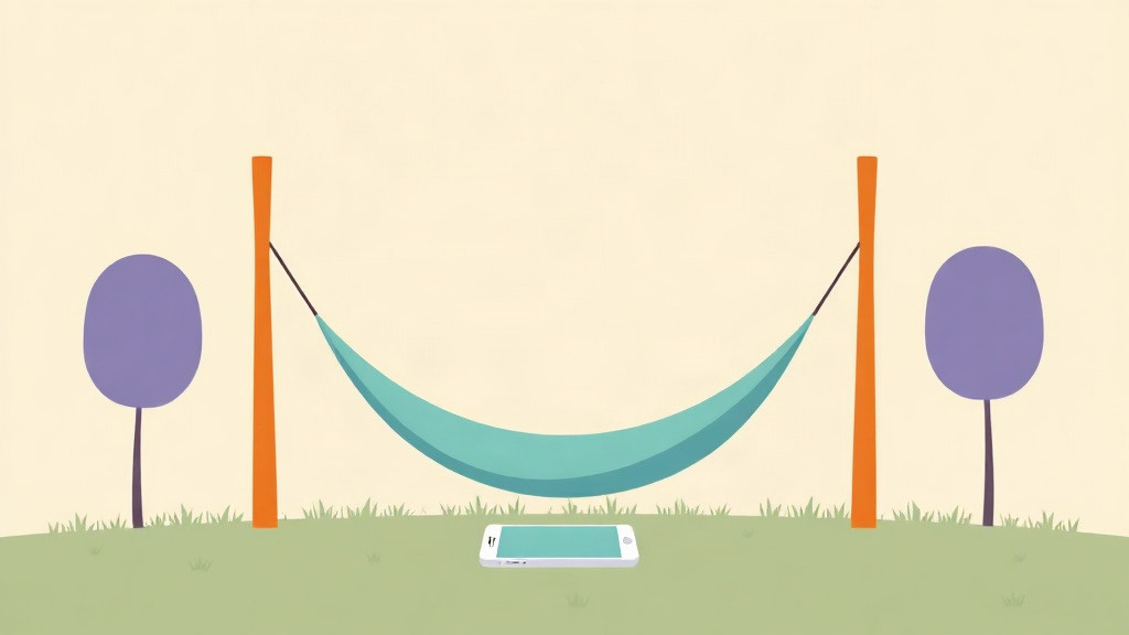 Taking a break from GLP-1 tracking: an empty hammock between two posts with a phone on the grass
