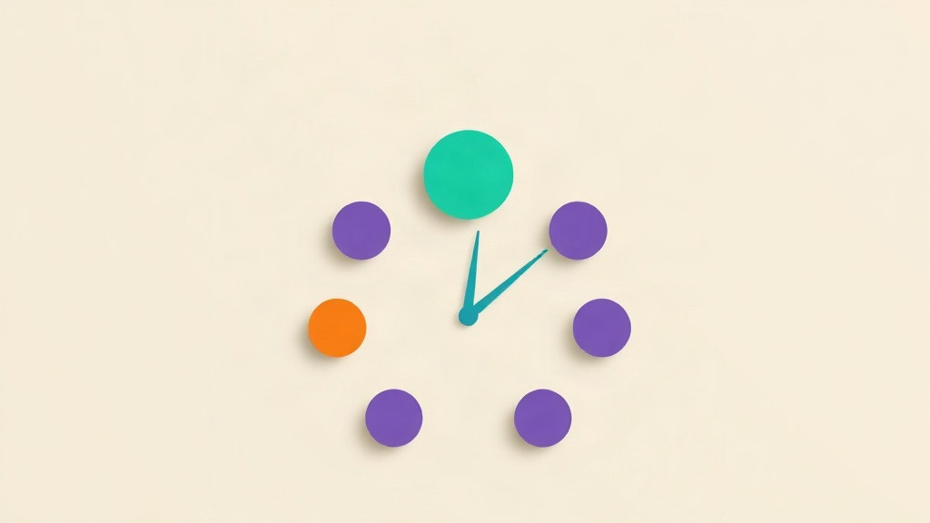 Weekly GLP-1 review: a ring of purple circles around clock hands with a larger teal circle on top