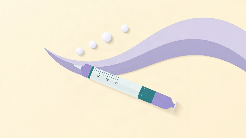 Ozempic tracker: an injection pen with a semaglutide medication level wave and four weekly dose dots