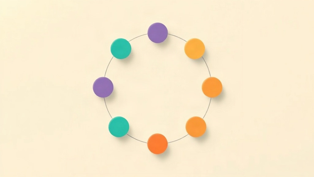 GLP-1s and PCOS: eight small circles arranged evenly around an open ring