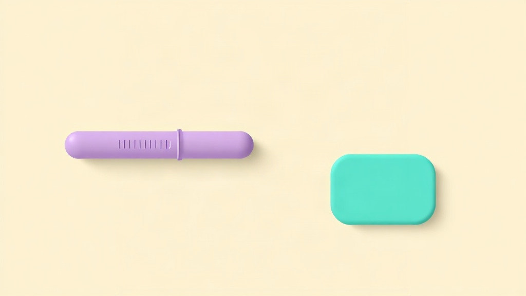 GLP-1 pen needles: a slim purple pen shape on the left and a separate teal piece on the right