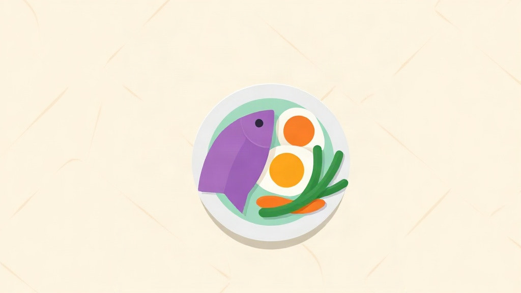 Protein goals on a GLP-1: fish, egg and beans beside a flexed arm for protecting muscle
