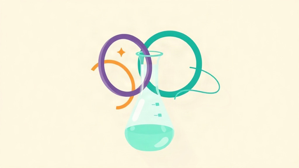 Retatrutide triple agonist: three interlocking receptor rings above a research flask