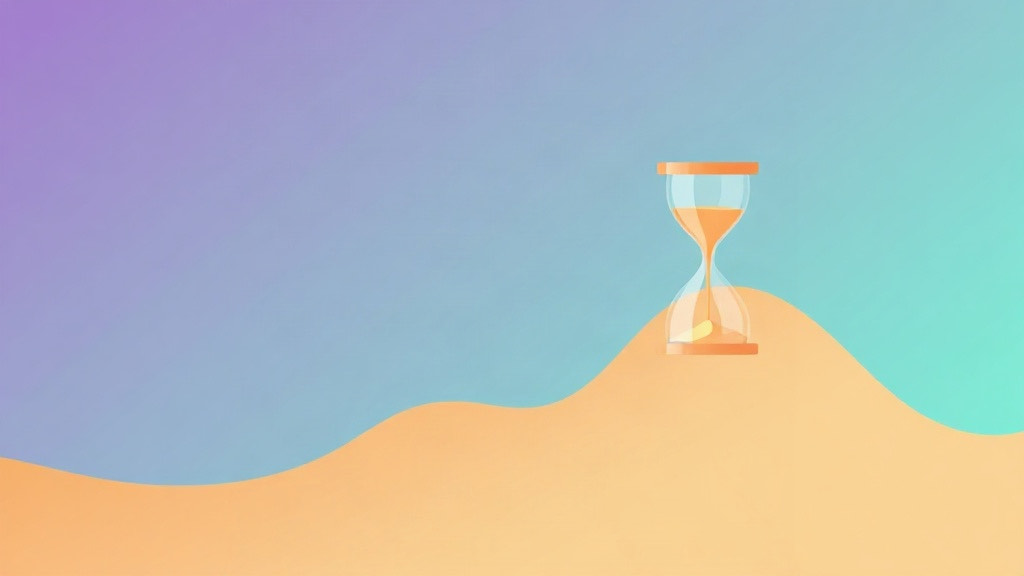 Semaglutide half-life: a medication level curve rising after weekly doses beside an hourglass