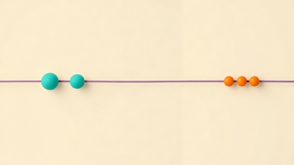Weekly versus daily GLP-1 dosing: two spaced teal beads and three clustered orange beads on a purple wire