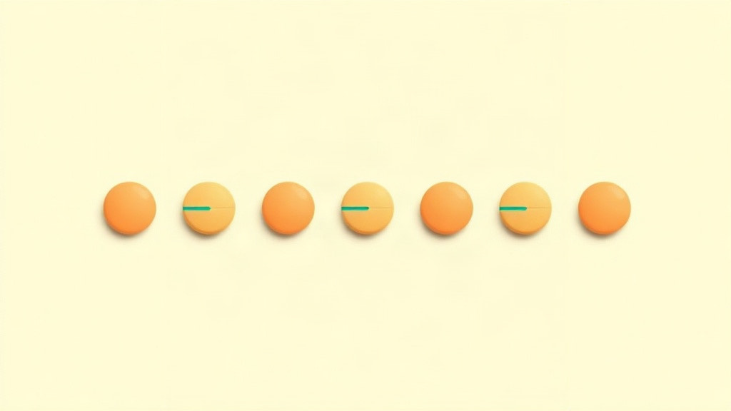 Wegovy tablets: a row of seven small round orange tablets with teal score lines