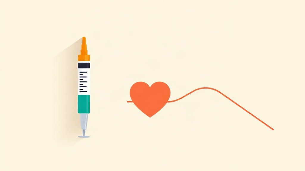 Zepbound tracker: a tirzepatide injection pen beside a heart and a descending weight trend